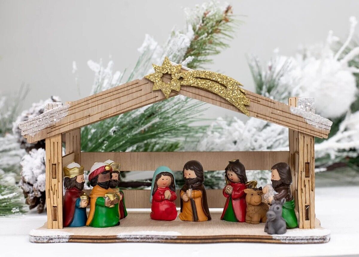 Valyria LLC Transpac Y9991 Mini Nativity with Creche, Set of 10 8.75-inch