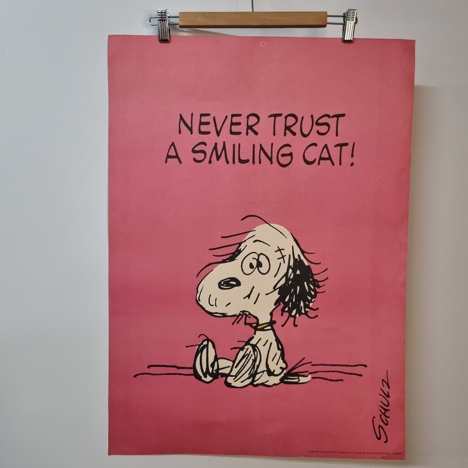 VTG 1958 Poster Snoopy SCHULTZ Peanuts Never Trust A Smiling Cat 20 X 28
