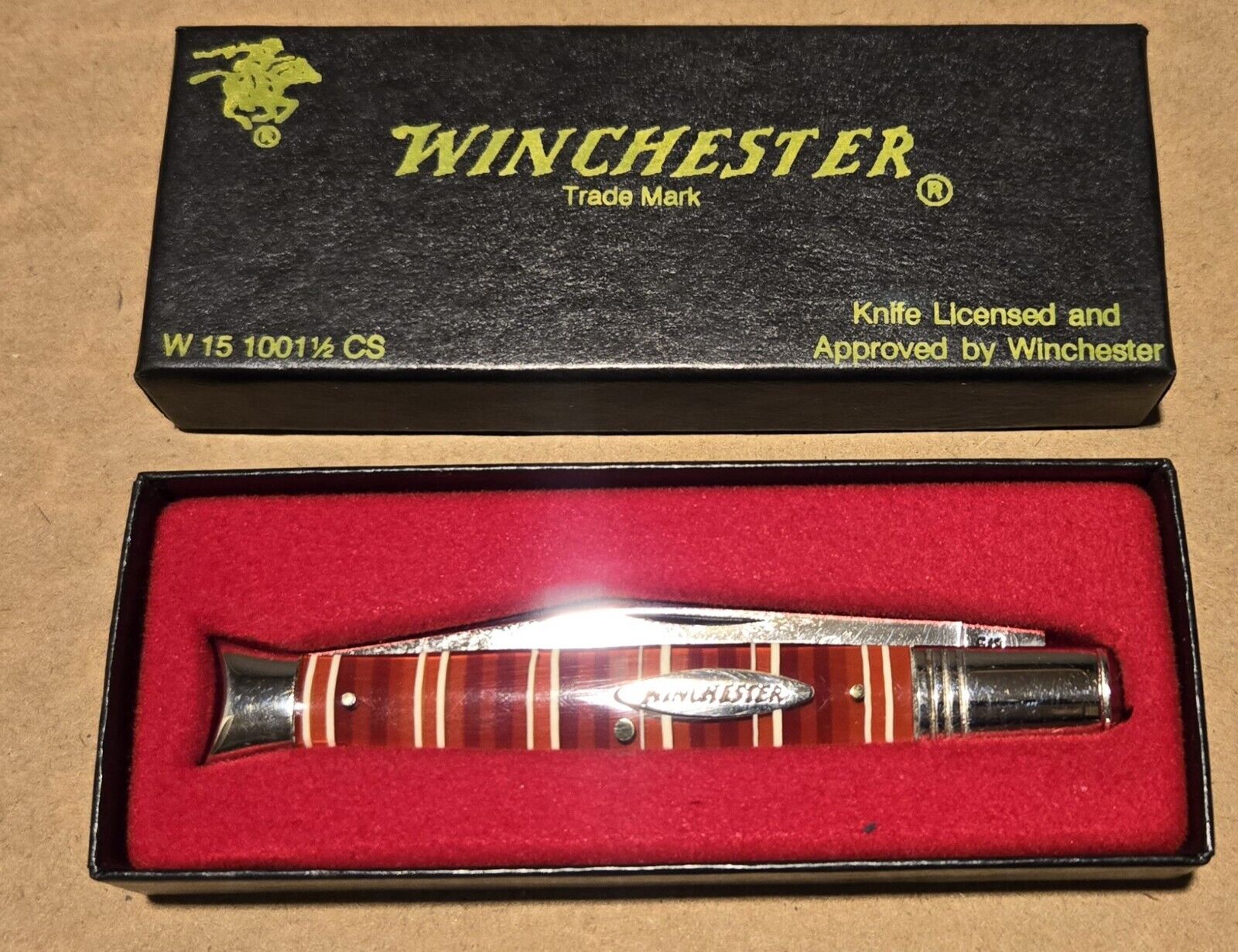 Winchester USA Knife Fishtail Candy Stripe Handle Original Box 1992 Very Rare