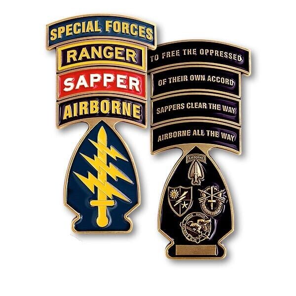 SPECIAL FORCES RANGER SAPPER AIRBORNE GREEN BERET QUAD CANOPY CHALLENGE COIN