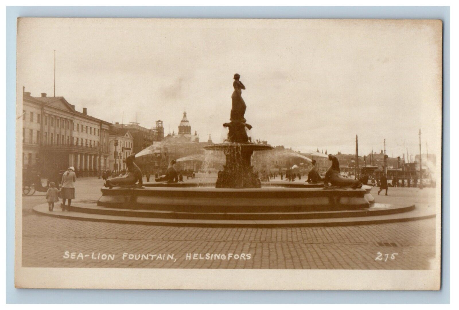 c1920\'s Sea Lion Fountain View Helsingfors Finland RPPC Photo Vintage Postcard