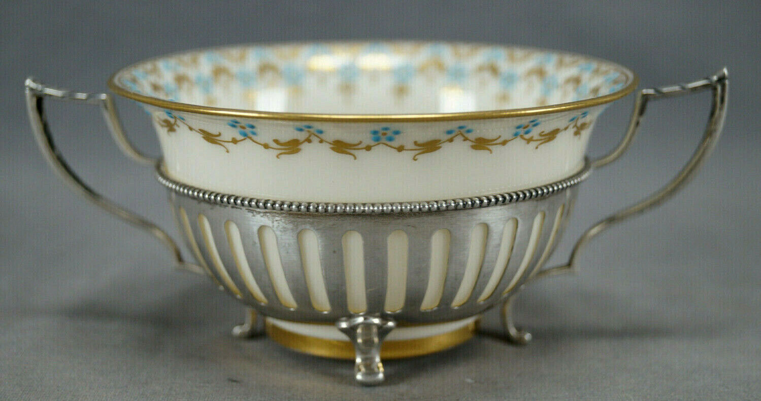 Lenox Turquoise Beaded & Gold Floral & Gorham Sterling Bouillon Cup 1896-1906 C