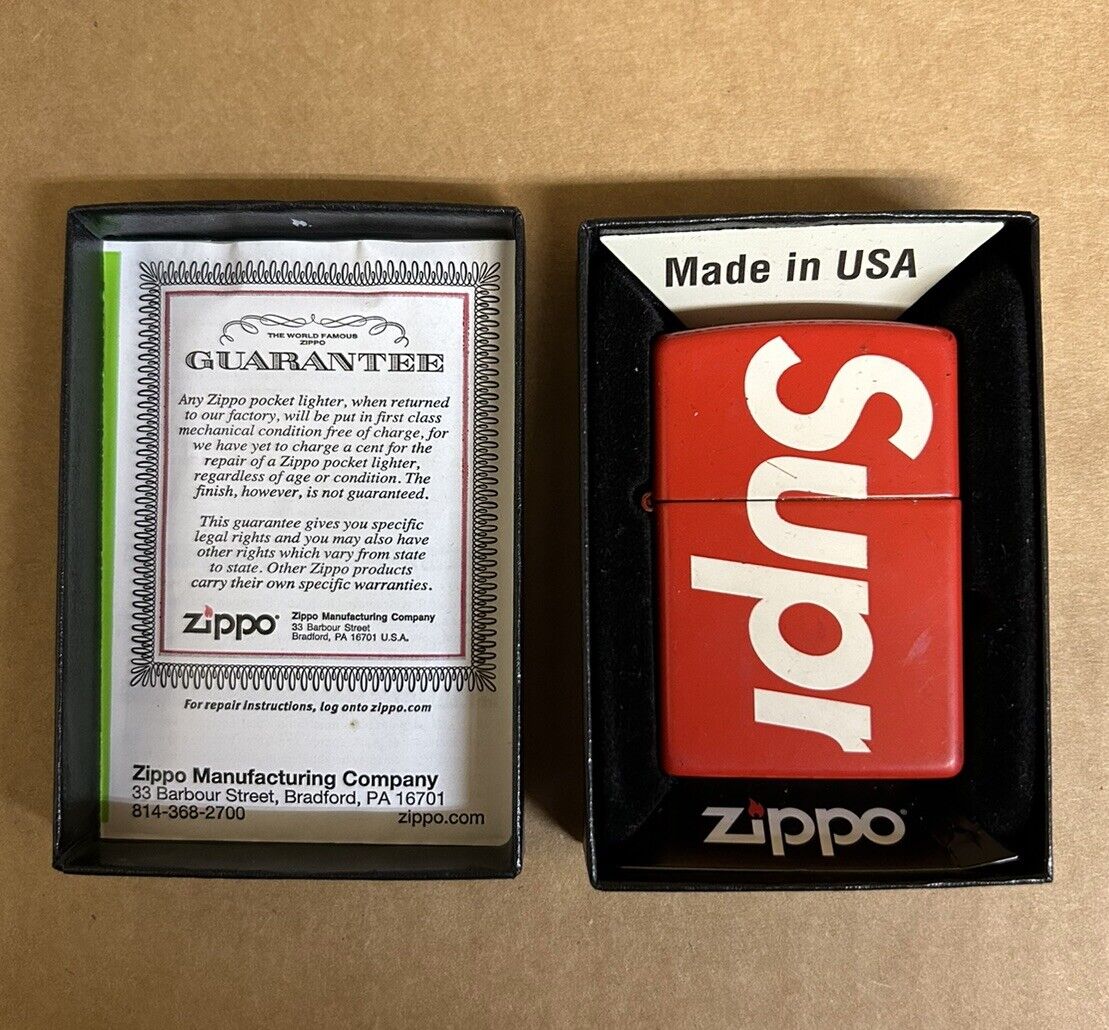 PRE OWNED SS18 Supreme Logo Zippo Red With Box 100% AUTHENTIC