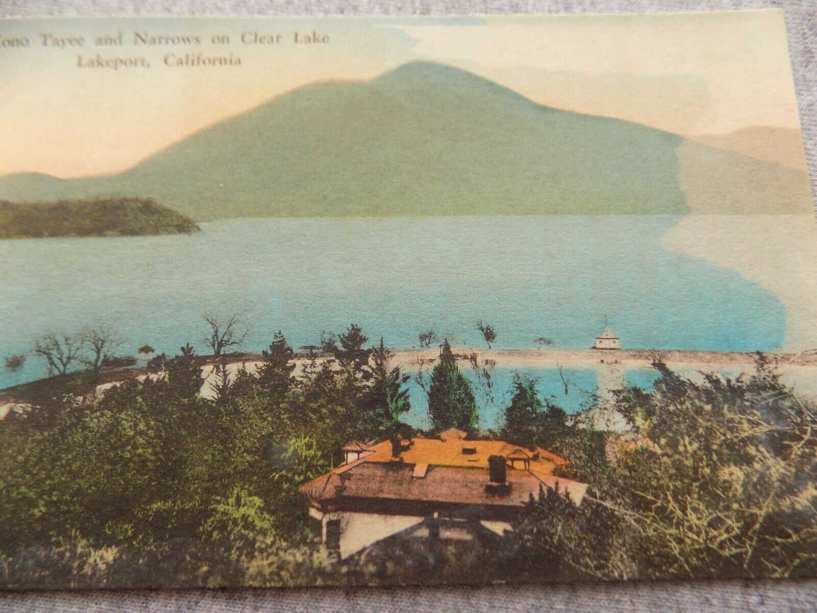 Clear Lake CA Kono Tayee Floyd Mansion Narrows Mount Konocti Vtg Postcard 1938