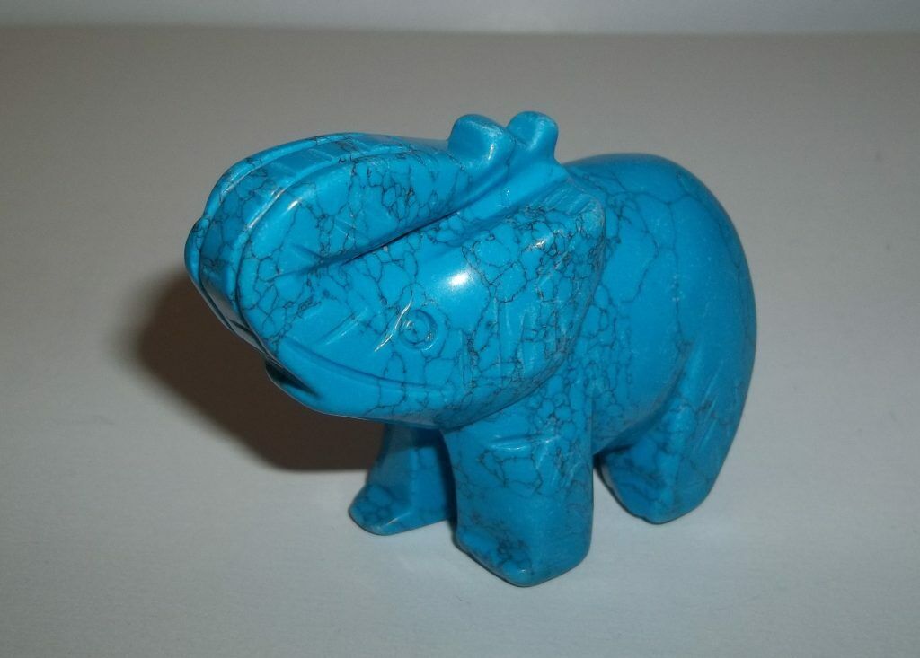 Beautiful Natural Hand Carved Blue Turquoise Elephant - NIB
