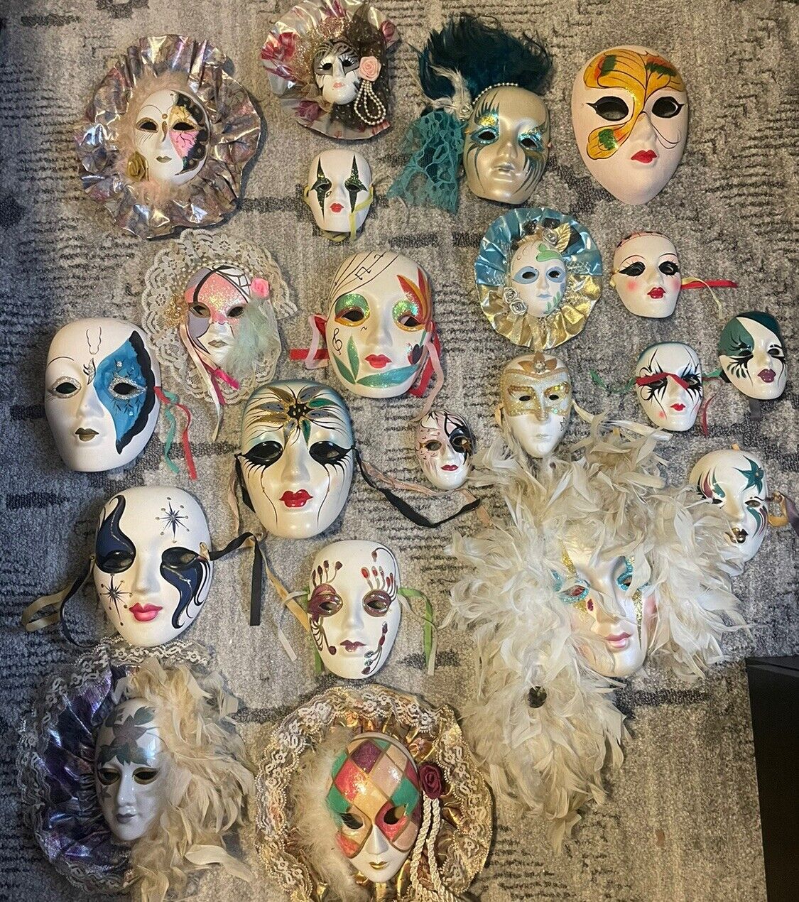 Mardi Gras Masks Decoration Vintage Huge Lot Of 21 Various Sizes
