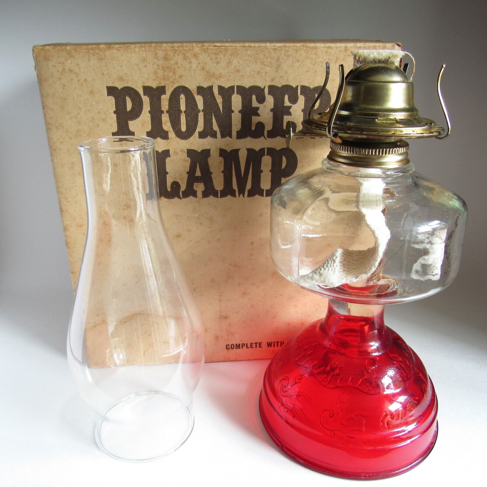 Vintage Glass Pioneer Oil Lamp Ruby Red Bartlett Collins Co New In Box