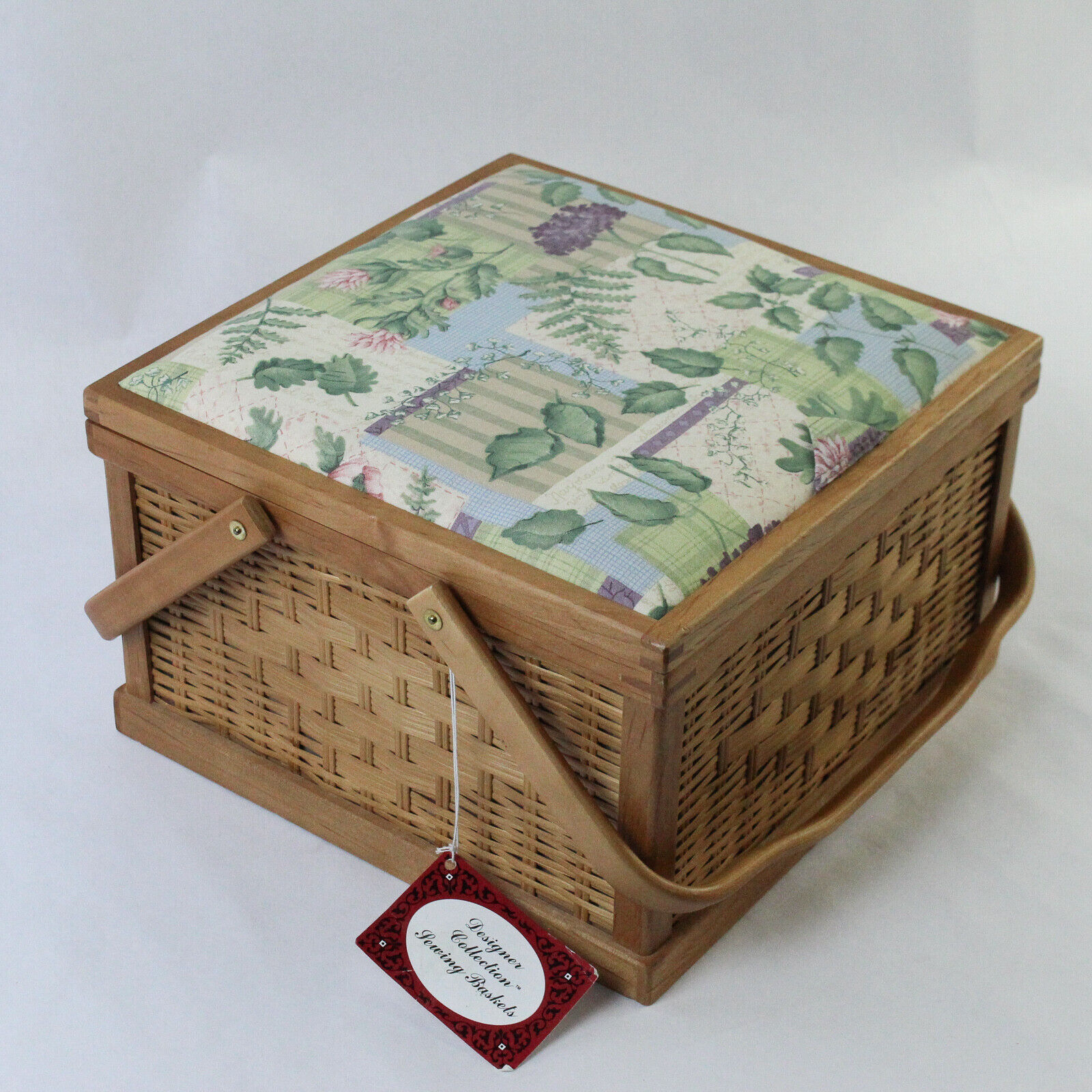 Vintage Jo Ann Stores Wicker Woven Sewing Box Basket Double Handles Floral New
