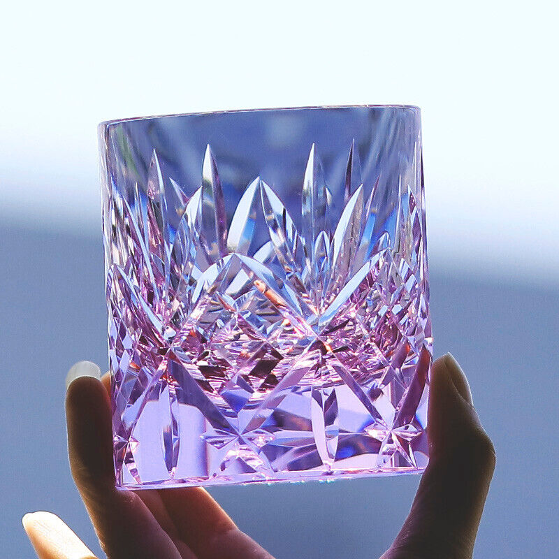 Purple 7.5oz Hand Engrave To Edo Kiriko Crystal Whiskey Glass Gift Packing 1pc
