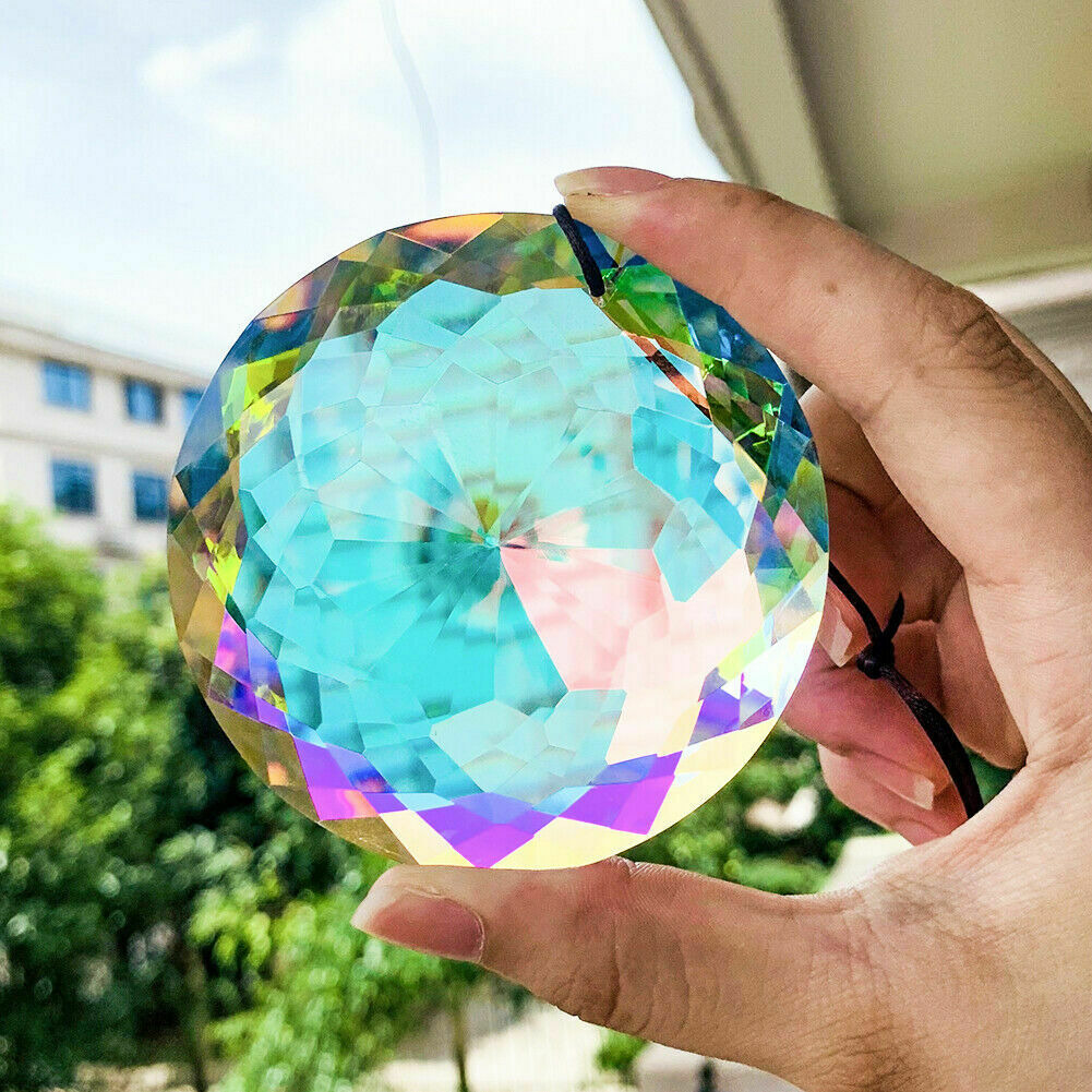 75mm AB Color Round Crystal Fengshui Faceted Housing Decoration Prism Glass 