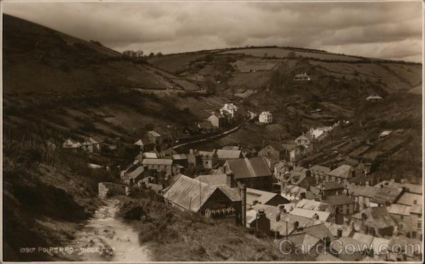 1946 RPPC Panorama-Polperro,Cornwall Real Photo Post Card 2d stamp Vintage