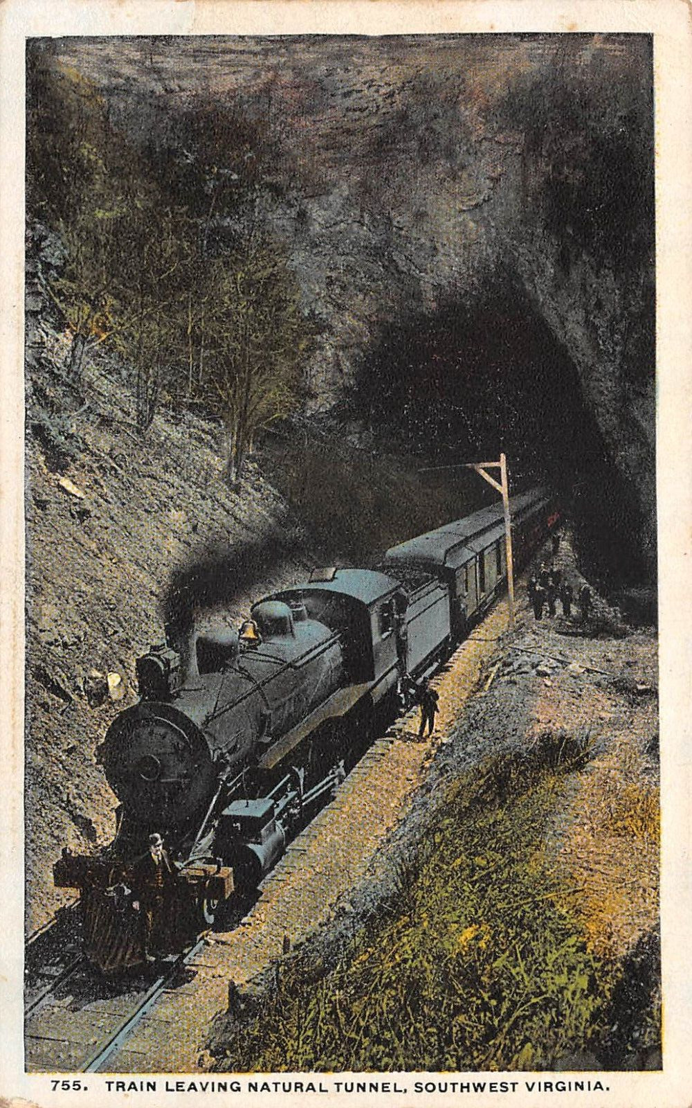 Train Leaving Natural Tunnel  Southwest Virginia c1930 Postcard