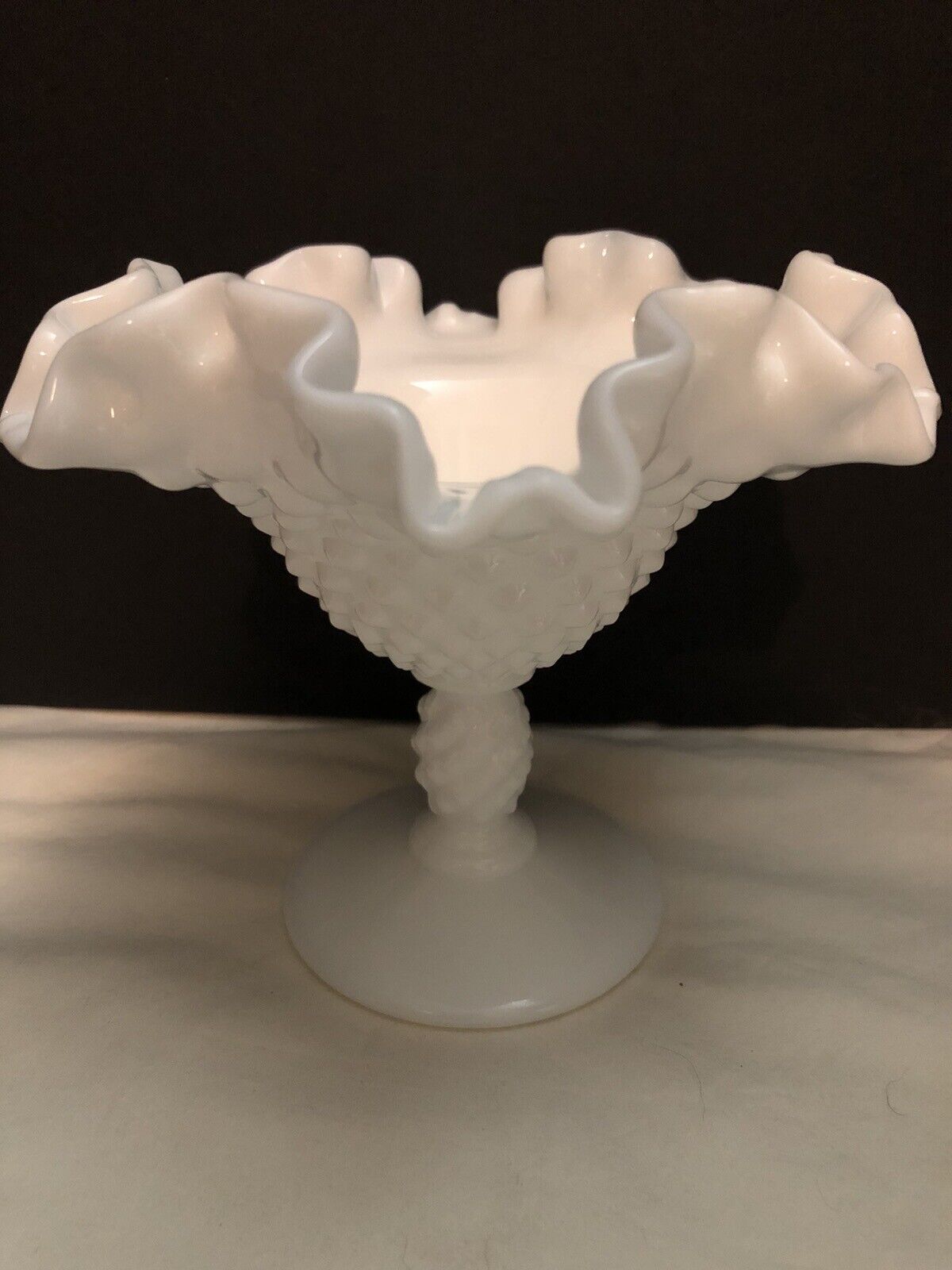 Fenton Milk Glass Hobnail Ruffled Pedestal Mini 5x6 Candy Dish