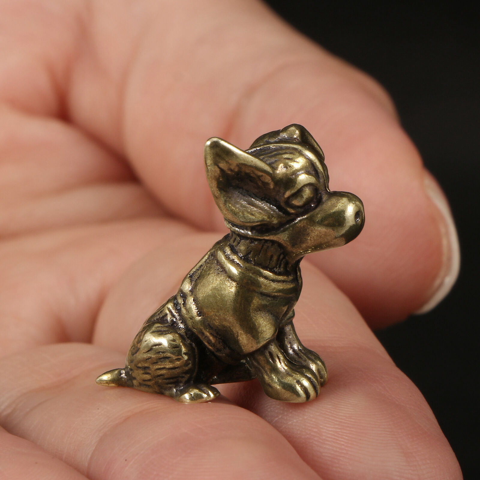 Brass Cute Dog Figurine Statue Puppy Miniature Realistic Animal Collectible Deco
