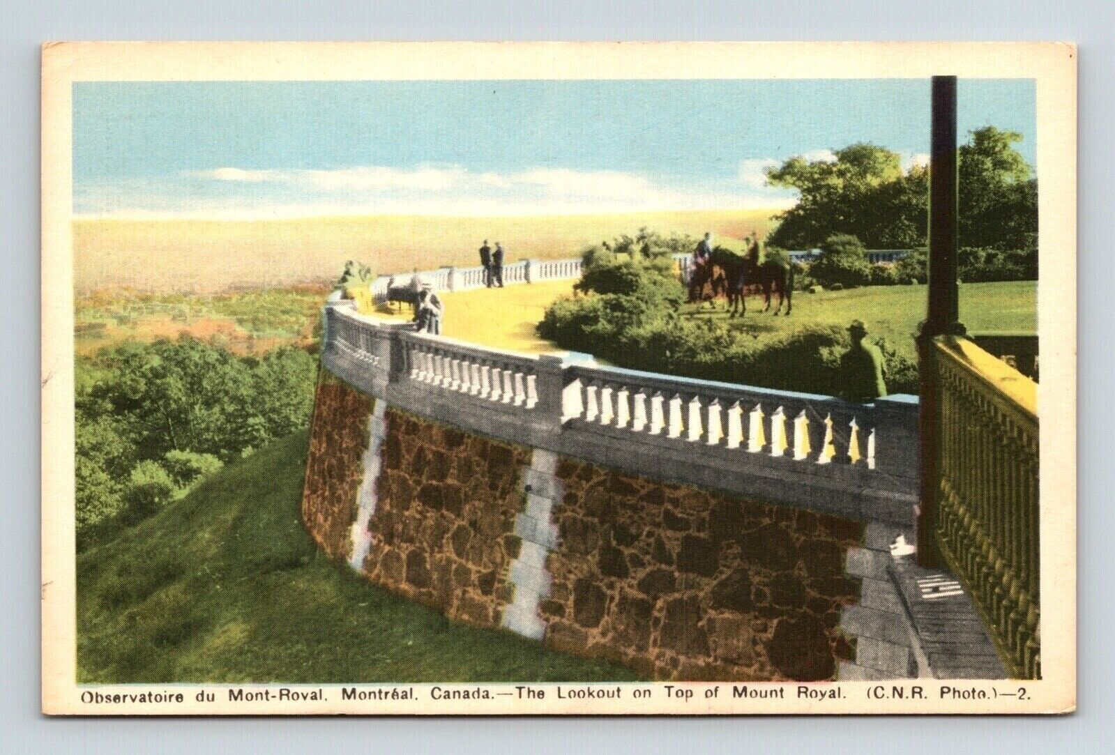 Montreal Canada Mount Royal Scenic Lookout Horses Skyline WB Postcard