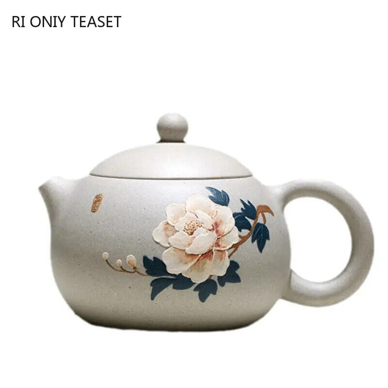 Chinese Yixing High-end Purple Clay Teapots Mud-painted Peony Xishi Tea Pot 