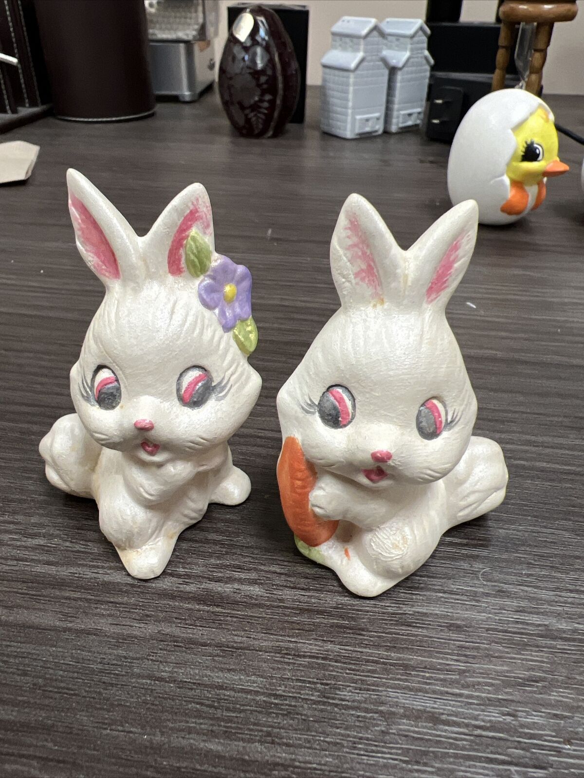 2 Vintage Rare DB Signed  Adorable  White Bunny Figures From 1982