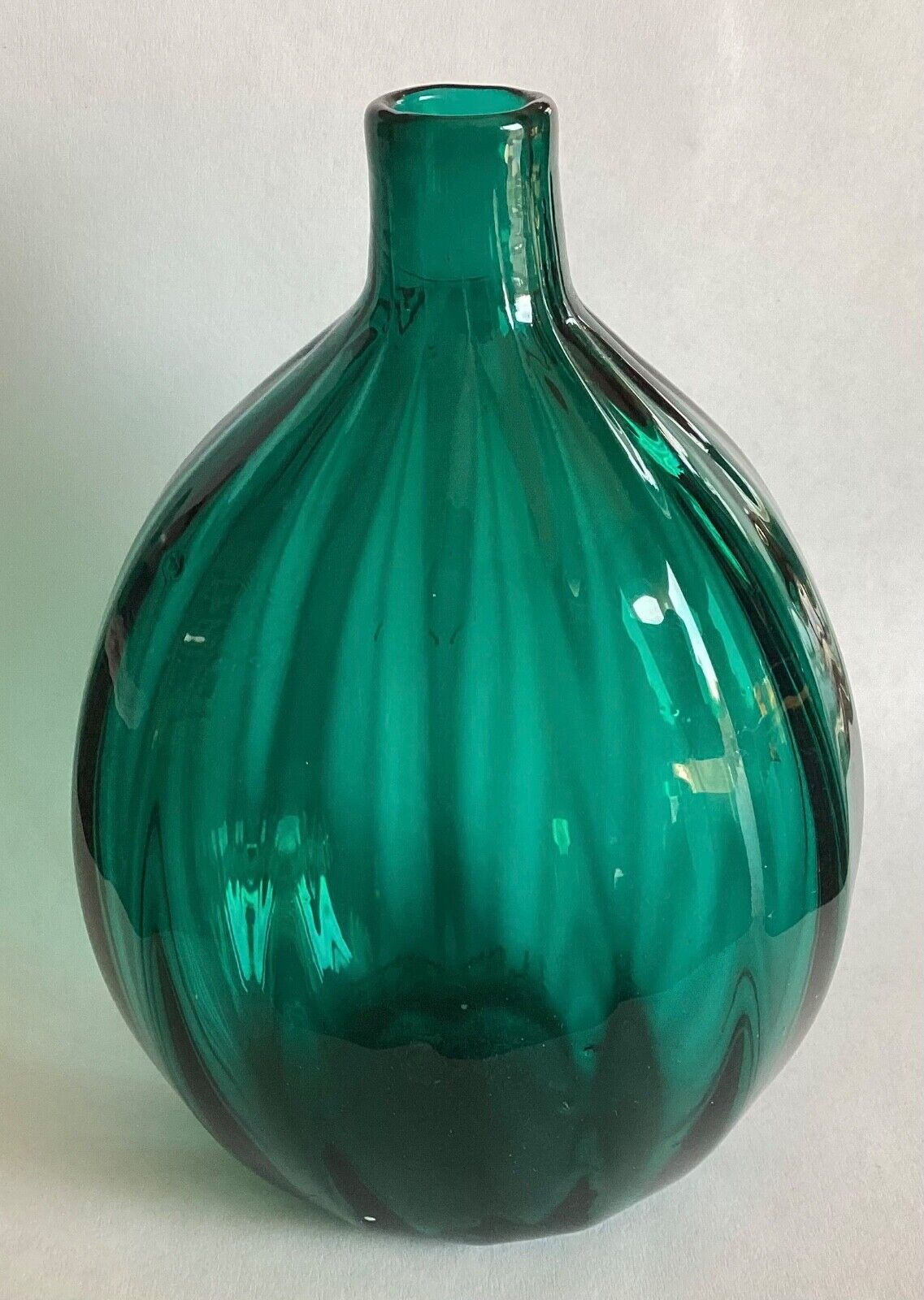 Vintage Teal Green Paneled Hand Blown Glass Stiegel Type Flask Pairpoint or ?