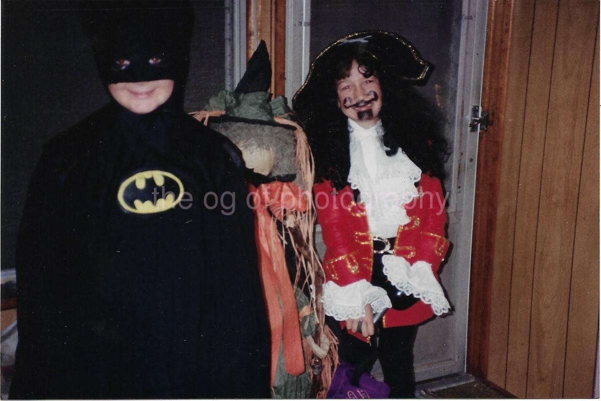 Batman + Pirate FOUND PHOTO Color HALLOWEEN Original Snapshot VINTAGE 06 28 G