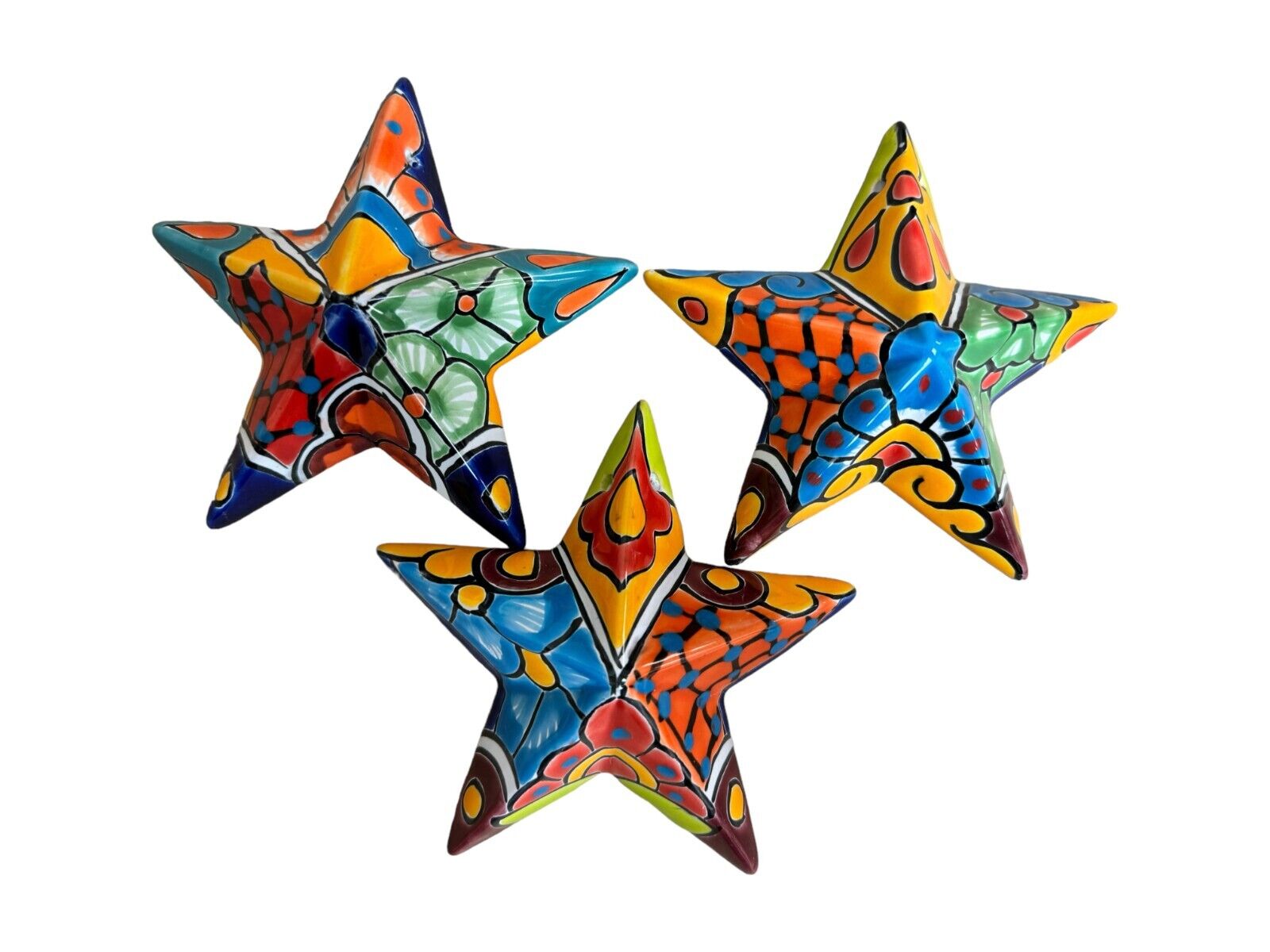 Talavera Star (3) Mexican Pottery Folk Art Multicolor Ceramic Home Decor 6.5”