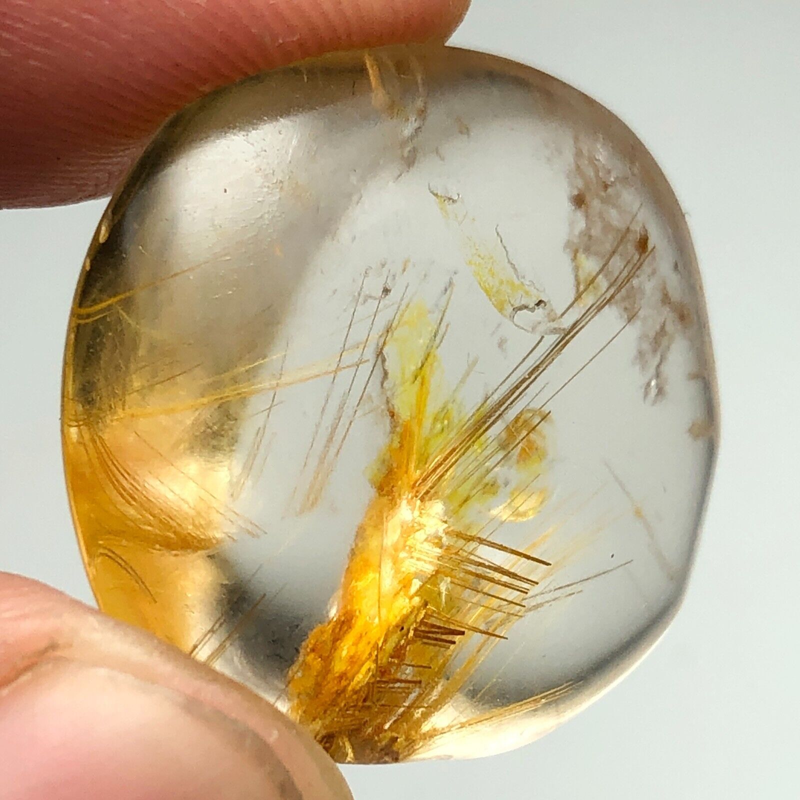 48ct Natural transparent blonde hair gold spot quartz polished crysta B778