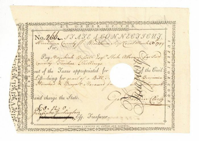Pay Order Signed by Jed Huntington and Geo. Pitkin - Connecticut Revolutionary W