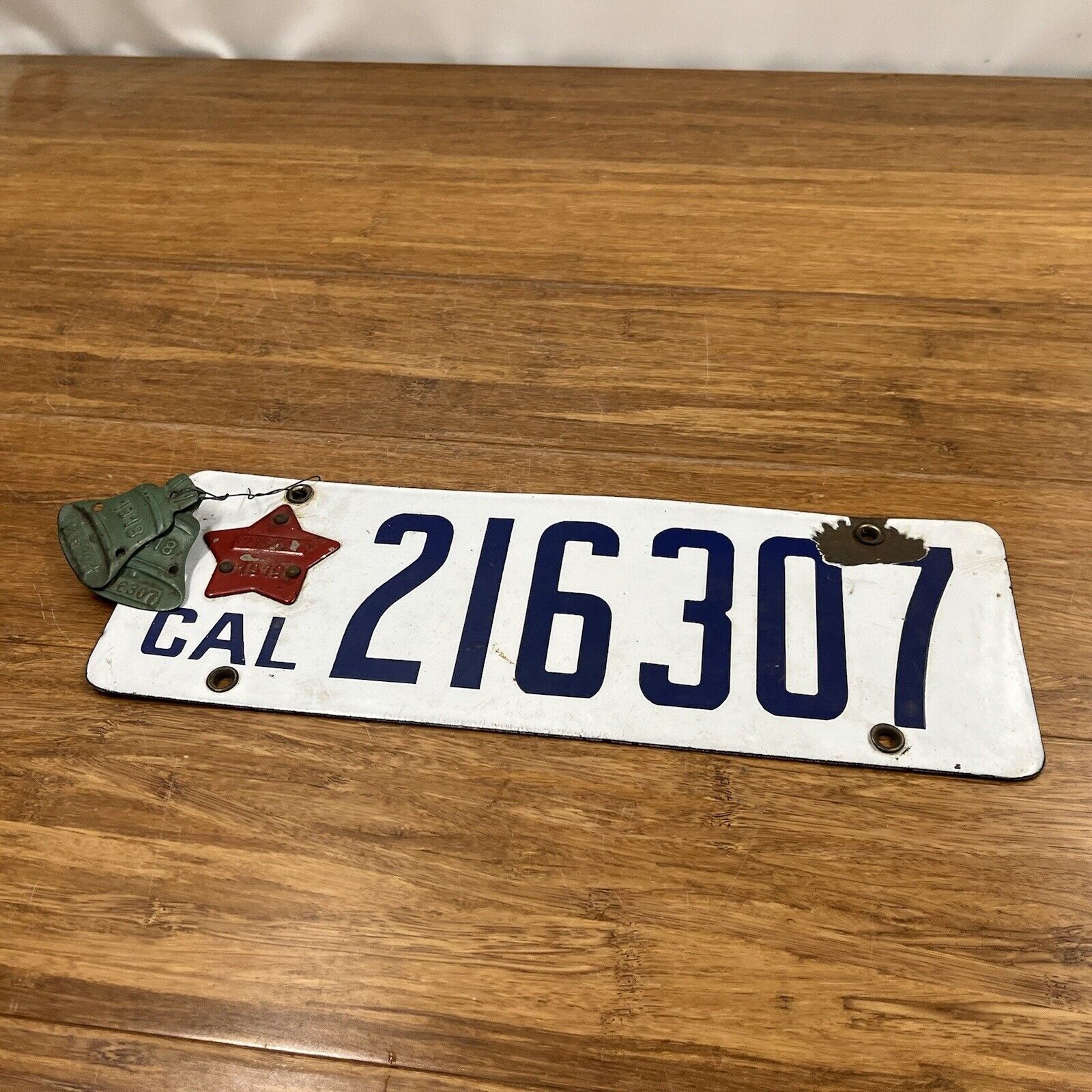Rare 1916 California License Plate W/ 1 Star & 2 Liberty Bell Tags See Good Cond