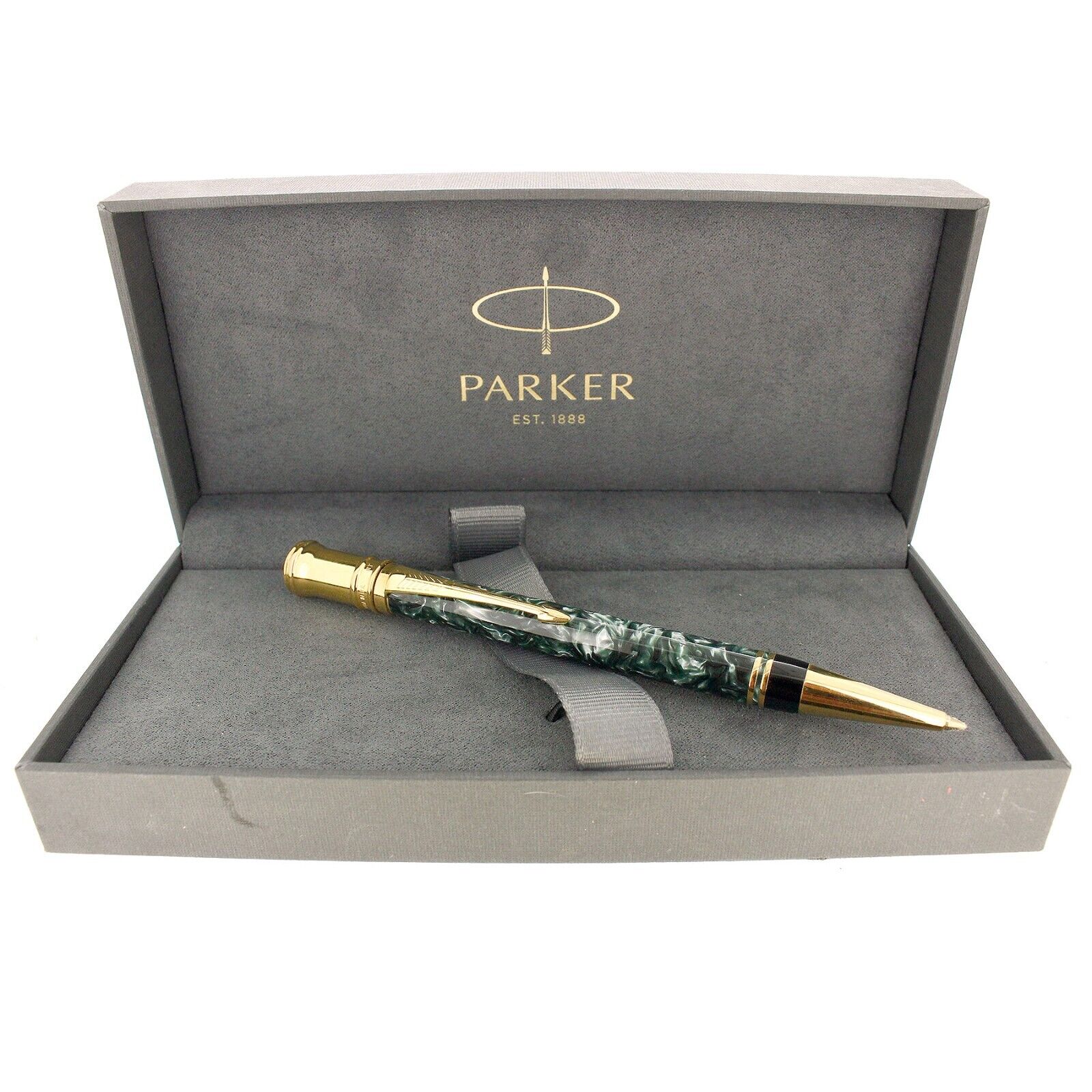 1995 PARKER DUOFOLD EMERALD MARBLED BALLPOINT PEN MINT IN BOX MADE IN UK