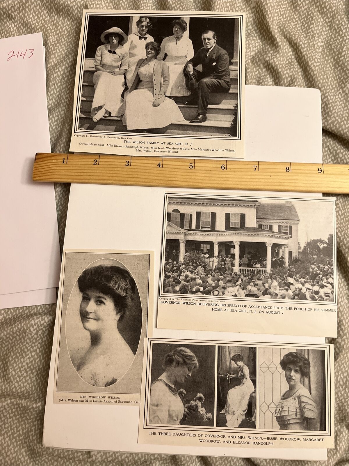 Antique 1912 Images: President Wilson & His Family + Summer Home in Sea Girt NJ