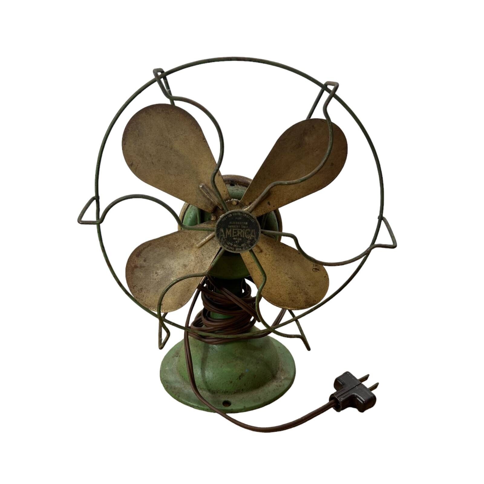 Vintage Liberty Bell America Metal Table Fan Green Corded Electric Tested