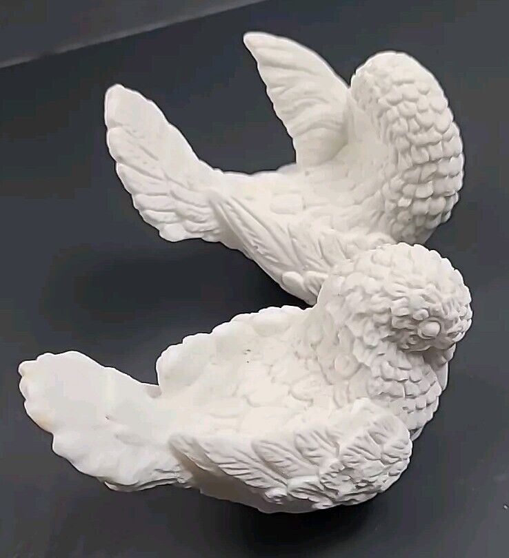 Two White Alabaster Doves - Sculpture By Santini of Italy - Vintage - Love Birds