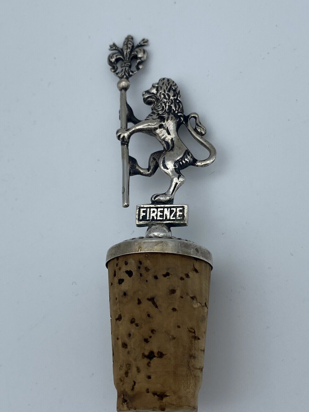 Sterling Silver Rampant Lion With Fleur De Lis Bottle Cork Stopper Vintage