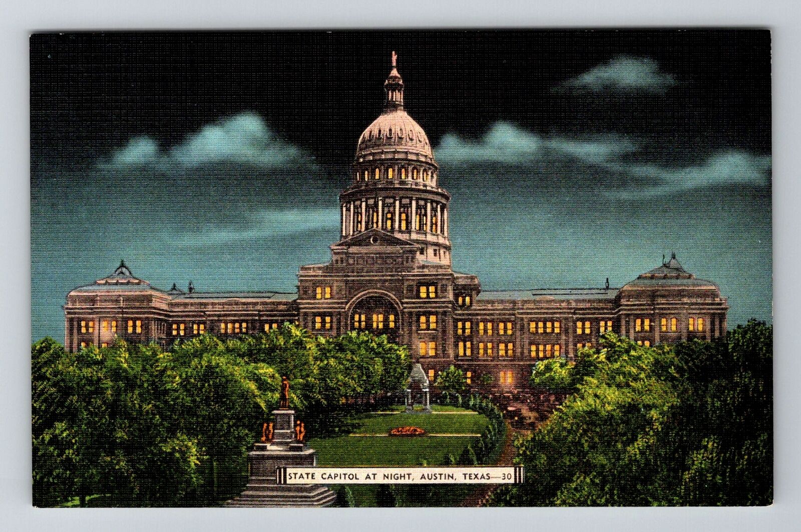 Austin TX-Texas, State Capital at Night, Vintage Postcard