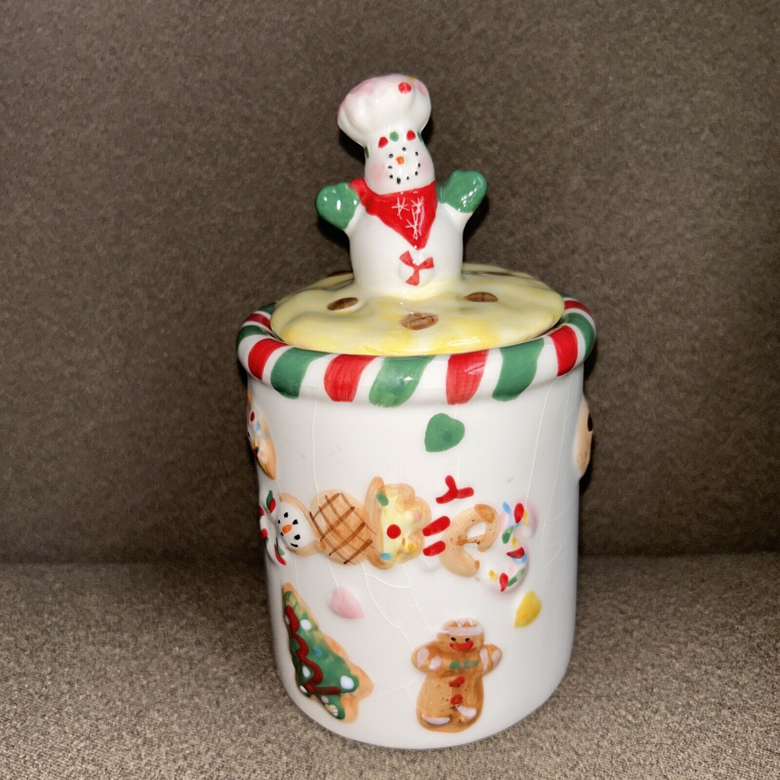 Ceramic Baker Snowman Cookie Candy Canister Multicolored 7 inches tall