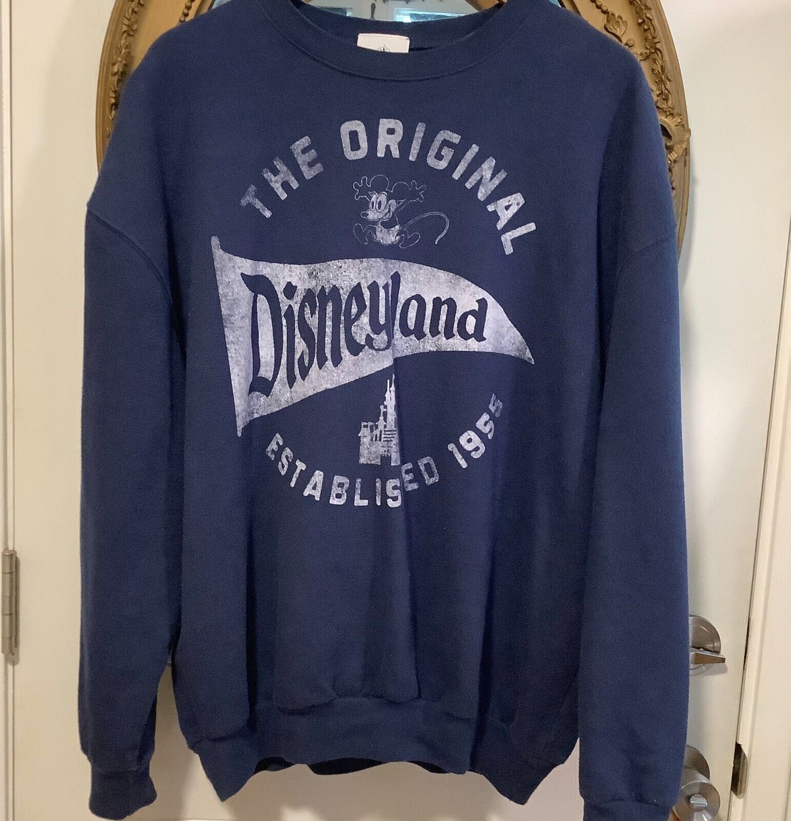 Disney The Original Disneyland blue thick cozy Hanez crewneck sweatshirt mens XL