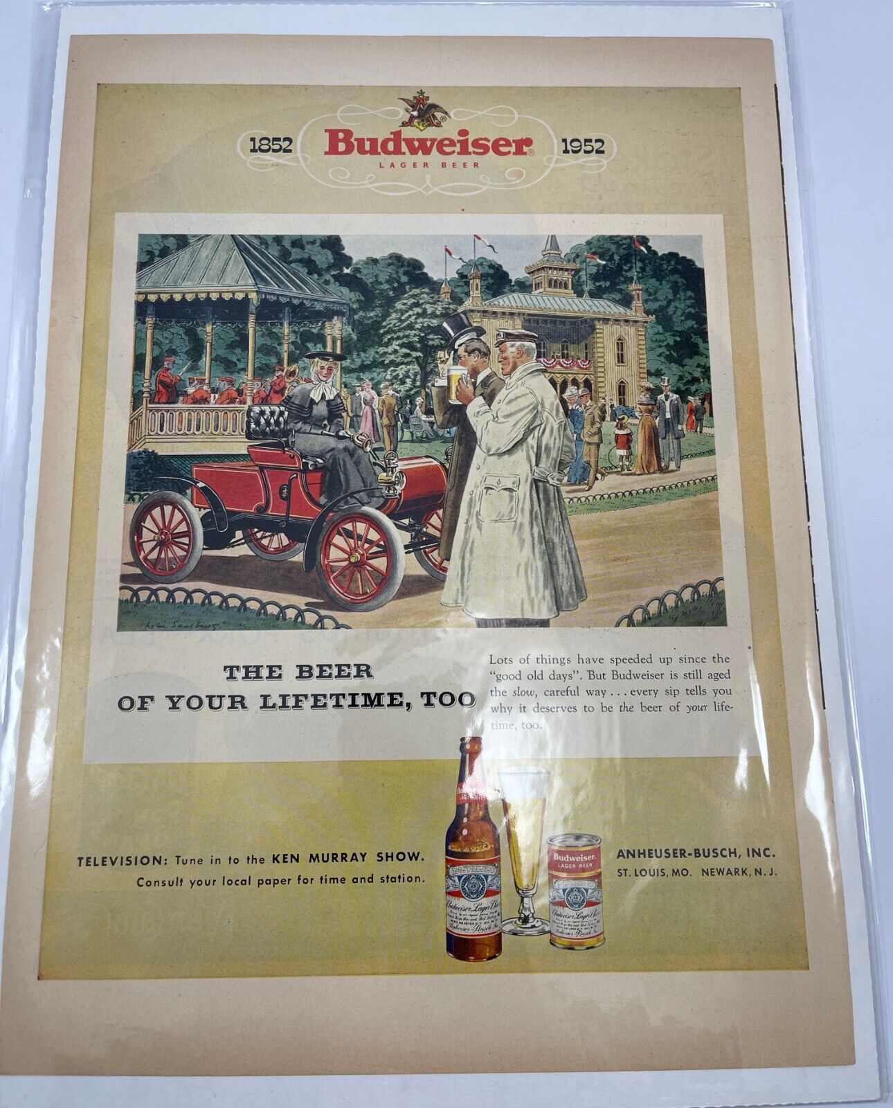 Budweiser Anniversary Beer Vintage 1952 Ad Magazine Print Anheuser Busch Car