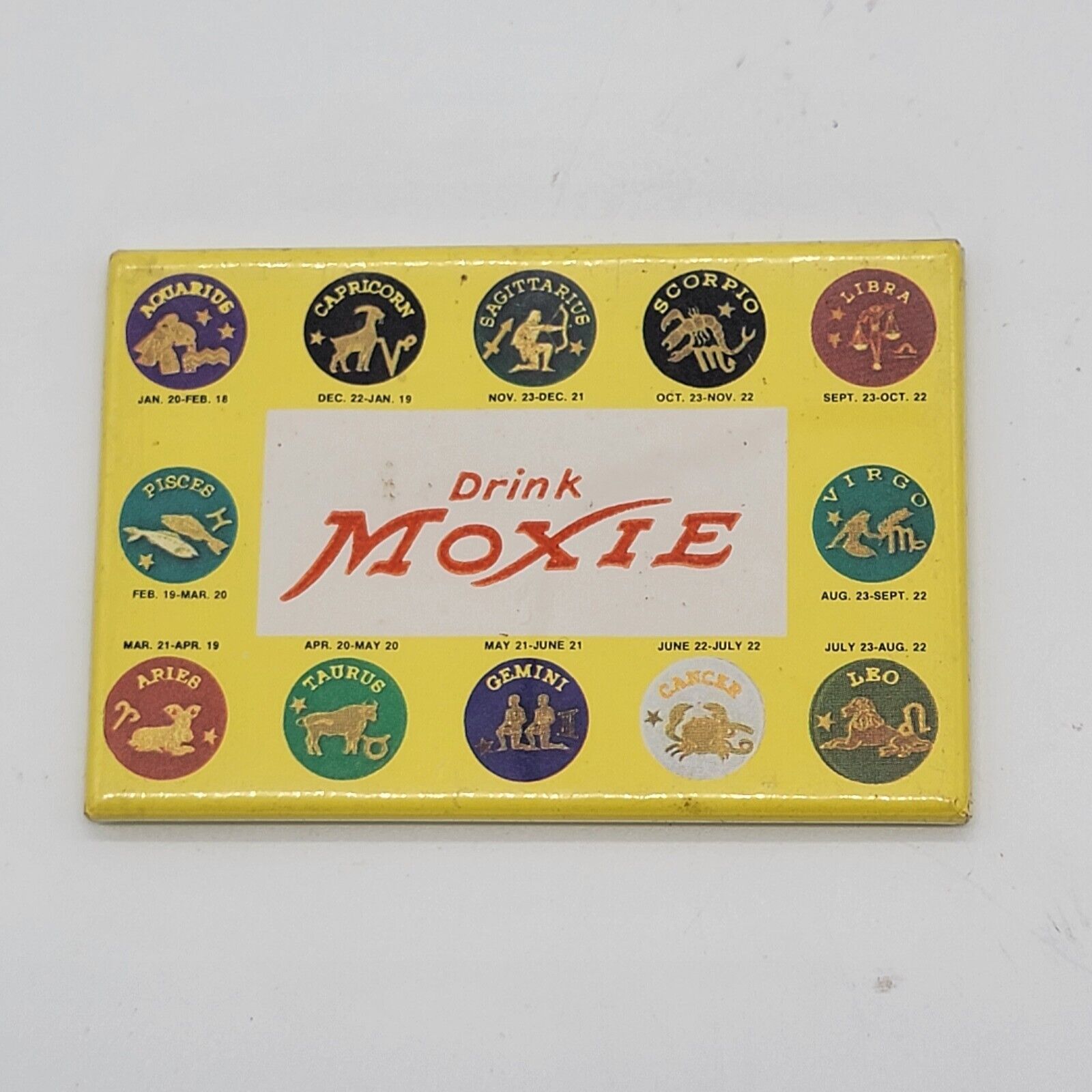 Vintage Drink Moxie Pocket Purse Mirror with Astrology Zodiac Chart on Back