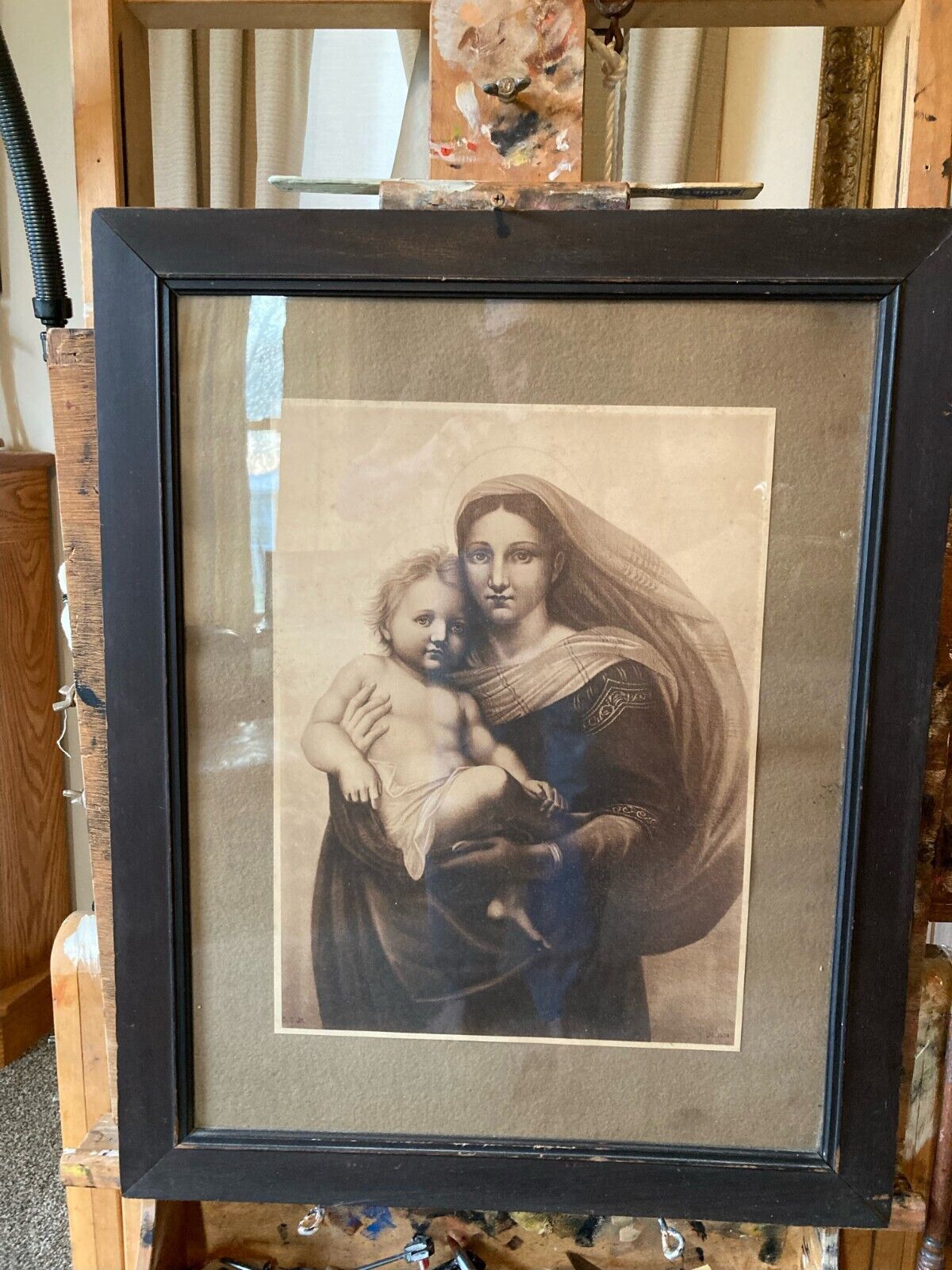 ANTIQUE Sistine Madonna  Lithograph  MARKED ggm or ssm  N 1514
