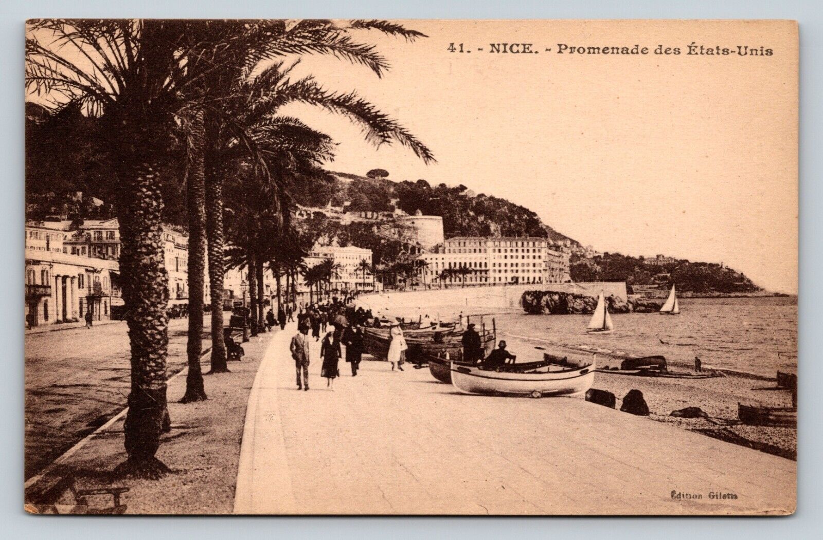 Boats at Promenade of The United States NICE France Vintage Postcard 0483