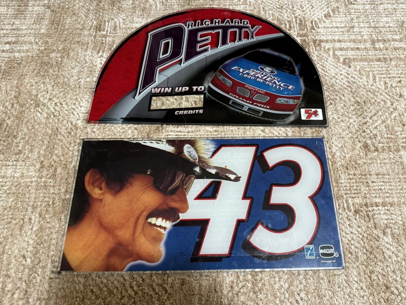 Pair of Two Richard Petty #43 Dash for Cash IGT Slot Machine Glass