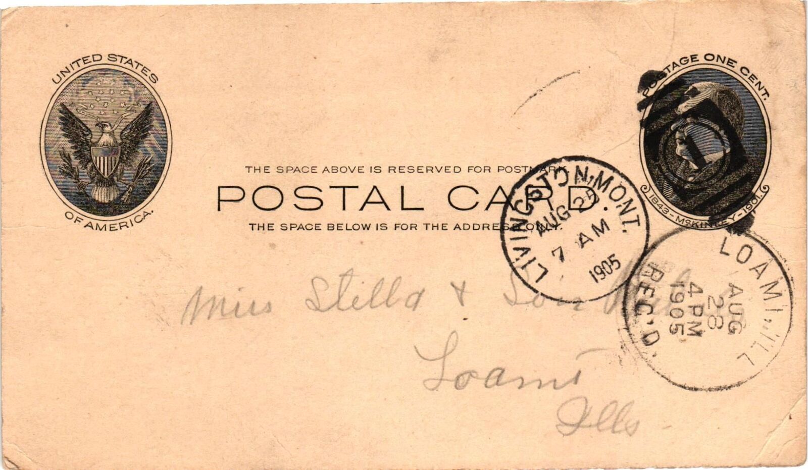 VTG Postcard- . US POSTAL CARD. Posted 1905