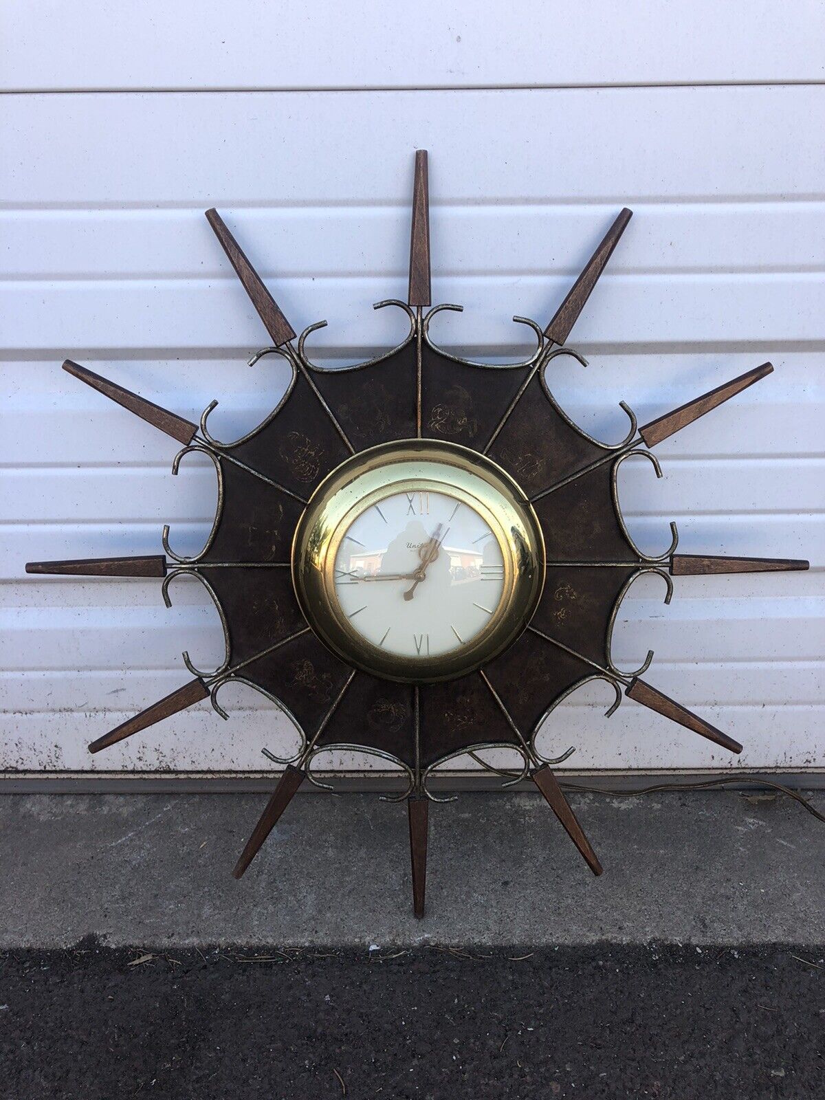 Vintage Mid Century Modern Wall Clock Zodiac Sign By United Starburst Atomic MCM