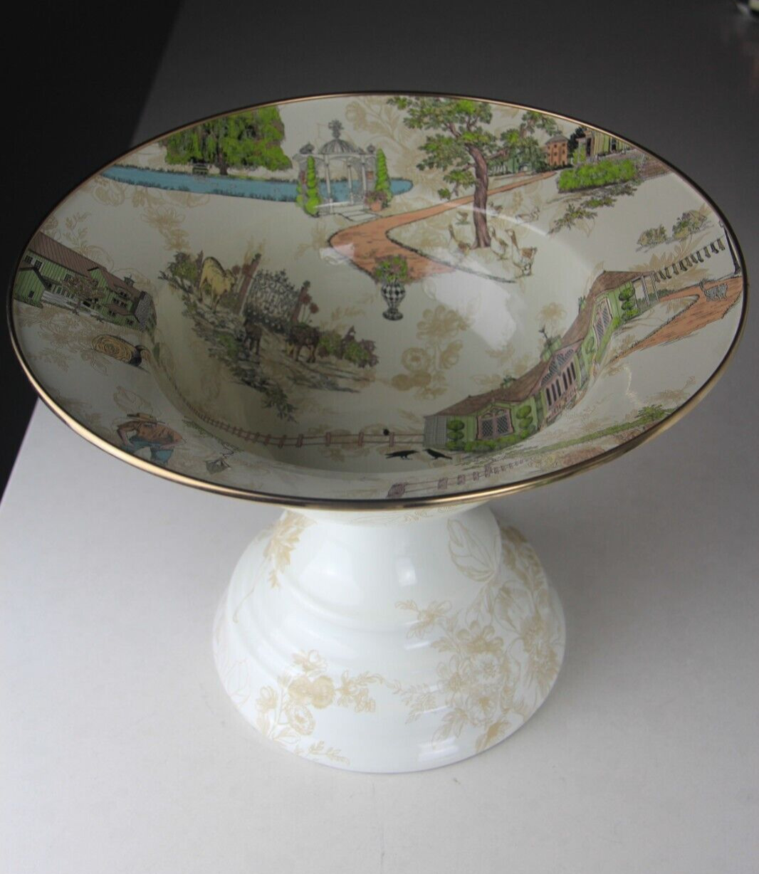 MACKENZIE CHILDS AURORA ENAMEL FOOTED CENTERPIECE LARGE COMPOTE RETIRED