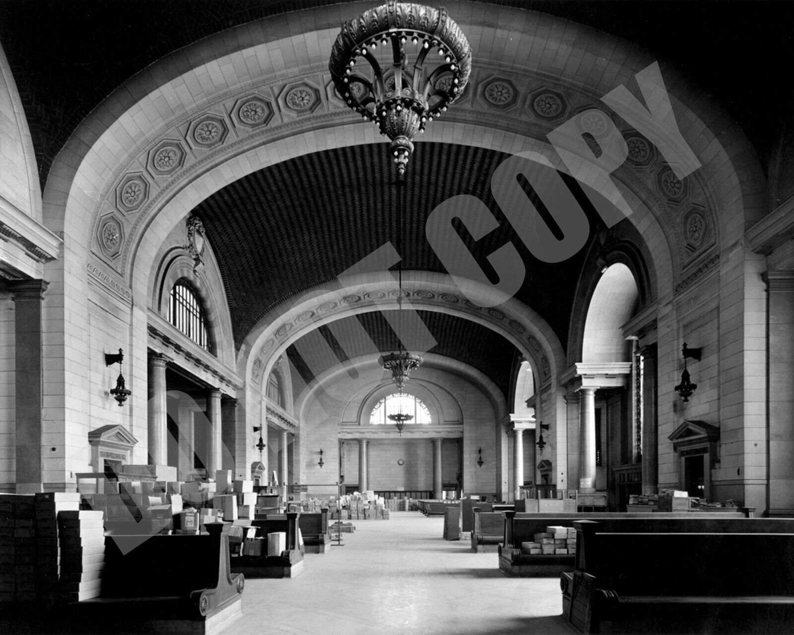Vintage View Michigan Central Railroad Station Waiting Room Detroit 8x10 Photo