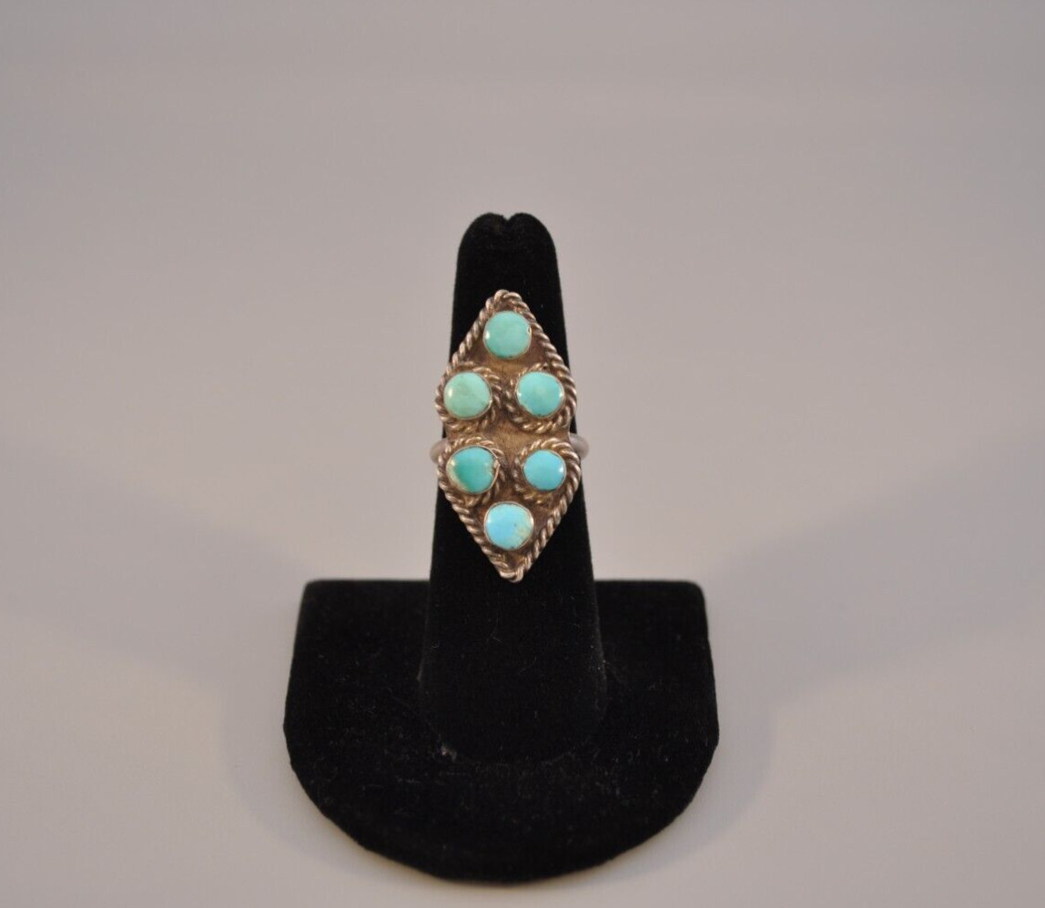 Old Pawn Navajo Silver Ring - Turquoise  Size 6 1/2