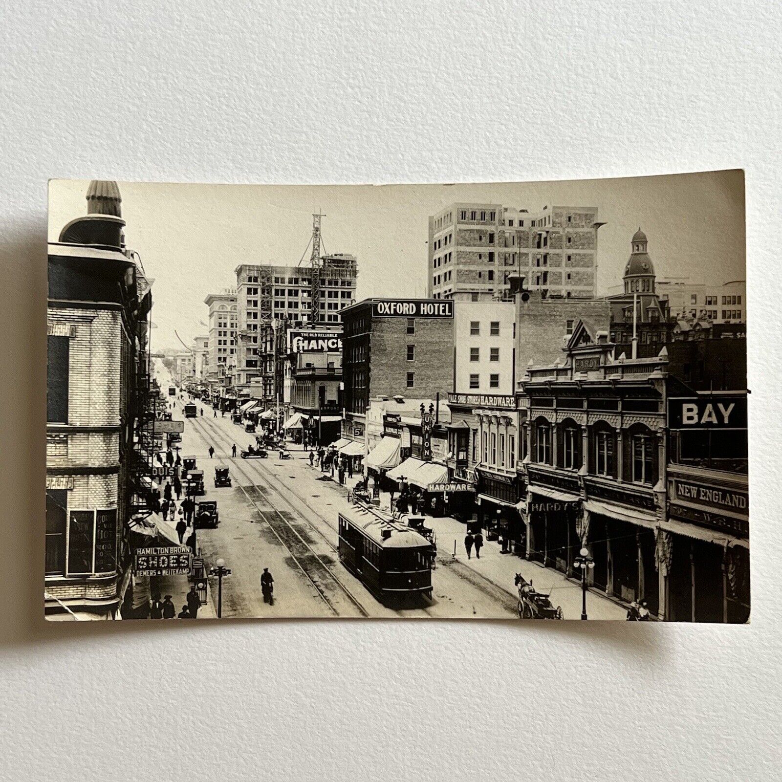 Antique RPPC Real Photograph Postcard Street View Trolley Buildings San Diego CA