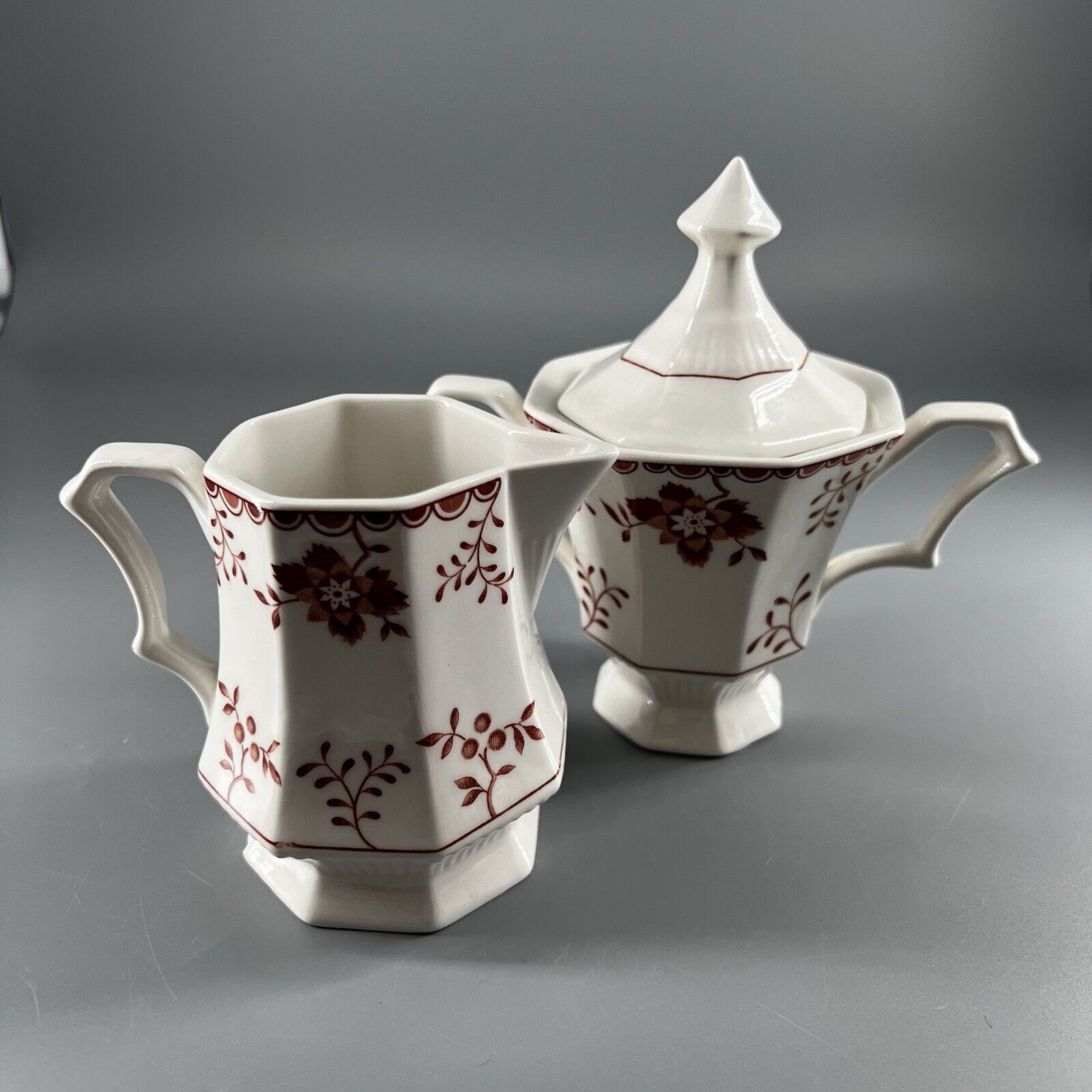 Vintage Independence Ironstone Creamer Pitcher & Lidded Sugar Bowl Japan Ceramic