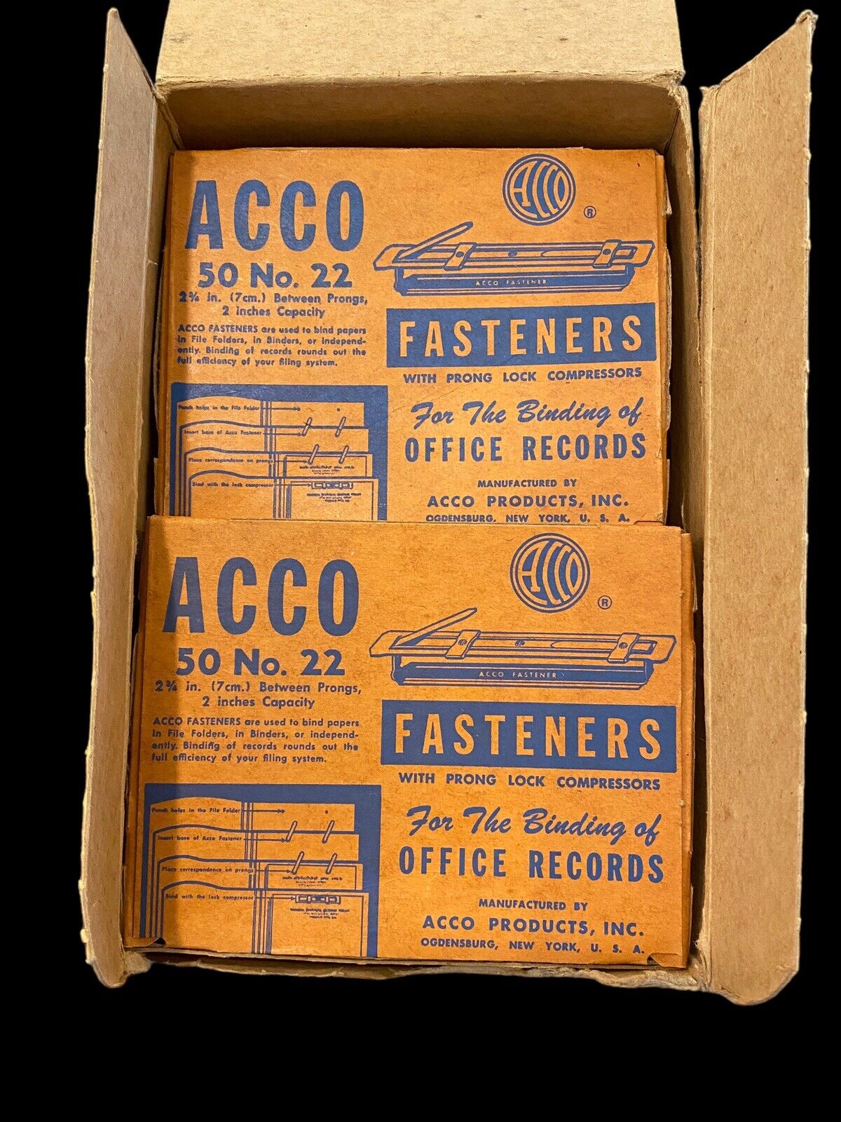 Huge Lot Reseller NOS Vintage Office Acco Metal Paper Fasteners 8 Boxes (400)