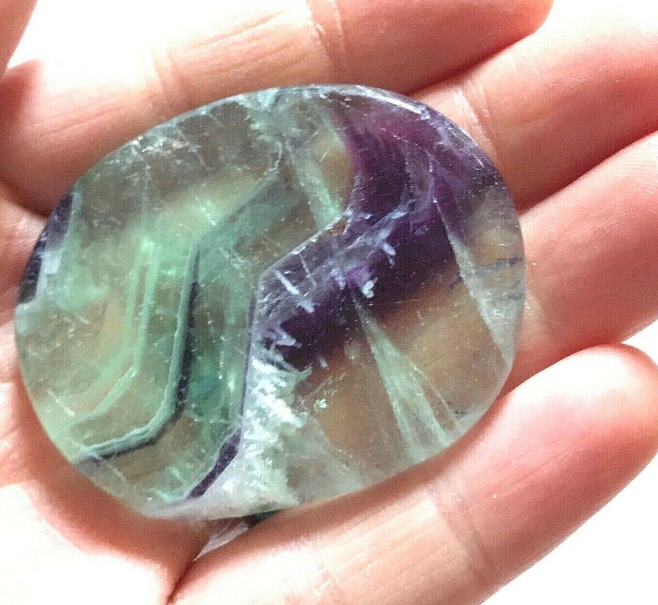 Natural Rainbow Fluorite Palm Stone Rock Crystal Healing Reiki Polished Worry St