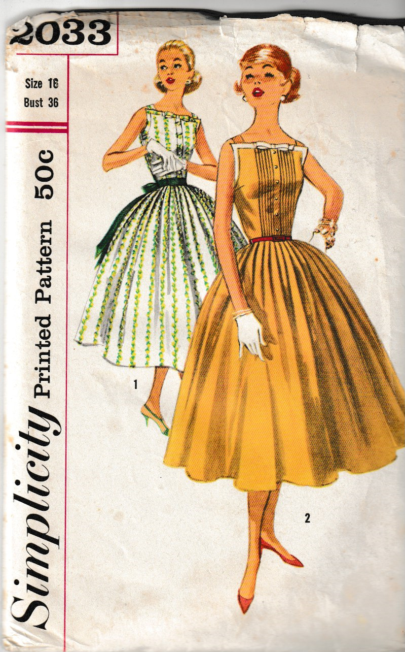 Vintage Simplicity Pattern 2033, Misses Full Skirt Dress, Size 18, FF
